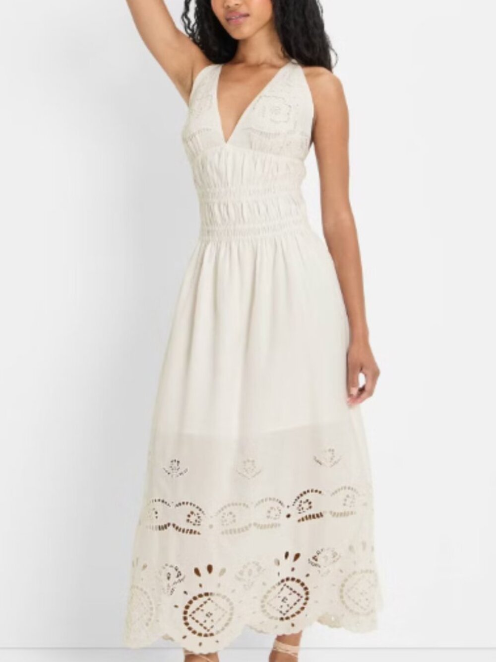Future Collective Women's Eyelet Maxi A-Line Dress in cream Size NWT